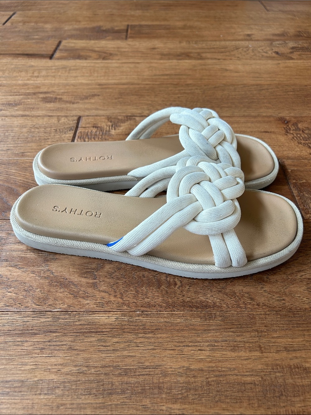 Rothy's The Summer Sandal In White Sand Knit Sustainable Size 9.5